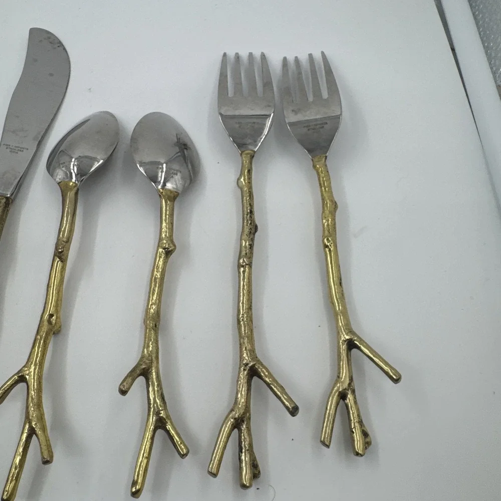 Pier 1 Imports flatware‎ branch/twig-style gold handles stainless steel .